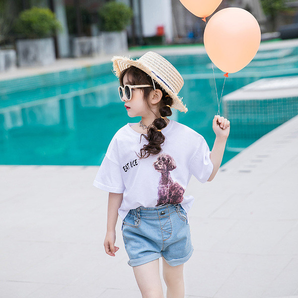 Gyerek póló lányoknak fehér színben, rátéttel