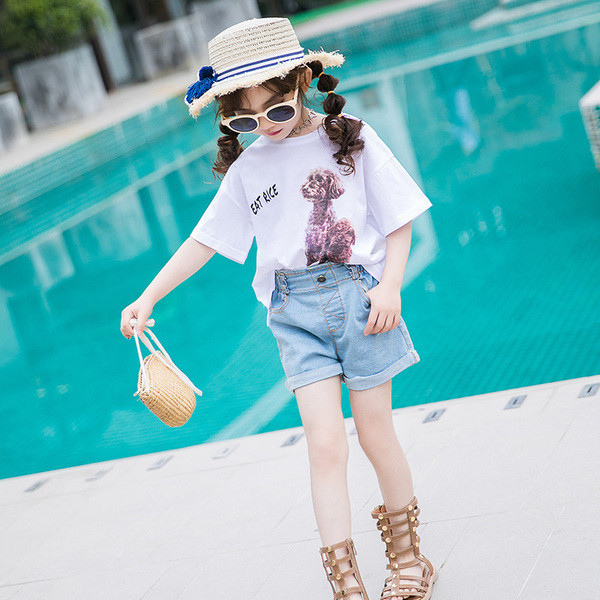 Gyerek póló lányoknak fehér színben, rátéttel