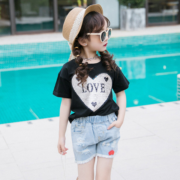 Gyerek póló lányoknak fehér és fekete színben, flitterekkel