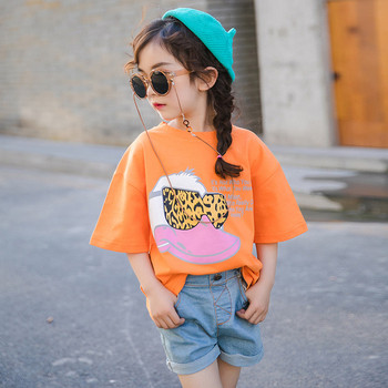 Детска тениска за момичета в три цвята с надписи и апликация