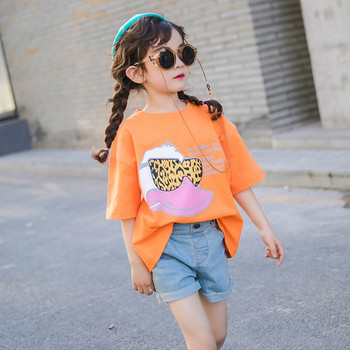 Детска тениска за момичета в три цвята с надписи и апликация