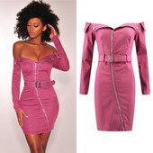 Modern női ruha hosszú ujjal és övvel három színben