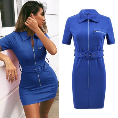 Alkalmi női ruha övvel és cipzárral több színben