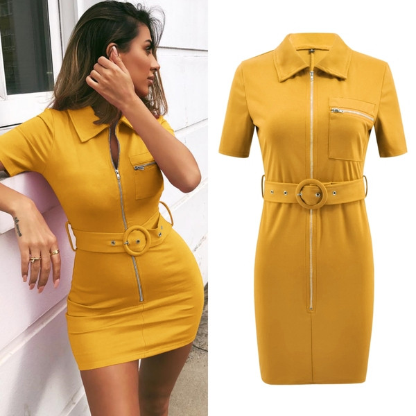 Alkalmi női ruha övvel és cipzárral több színben