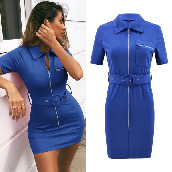 Alkalmi női ruha övvel és cipzárral több színben