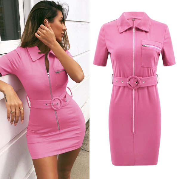 Alkalmi női ruha övvel és cipzárral több színben