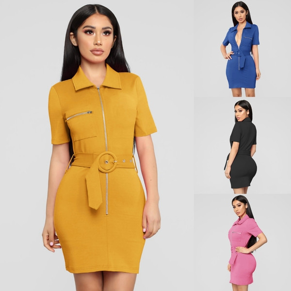 Alkalmi női ruha övvel és cipzárral több színben