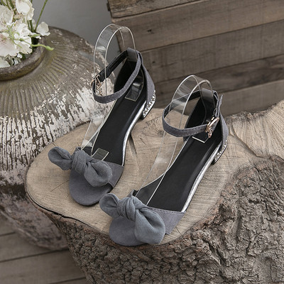 Sandale de damă cu element panglică 3D în negru și gri