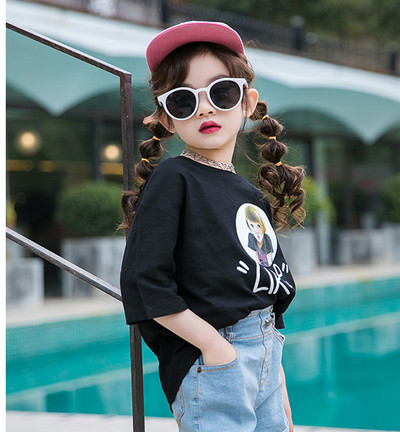 Gyerek póló lányoknak fekete és rózsaszín színben