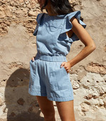 Modern női farmer overall, zsebekkel