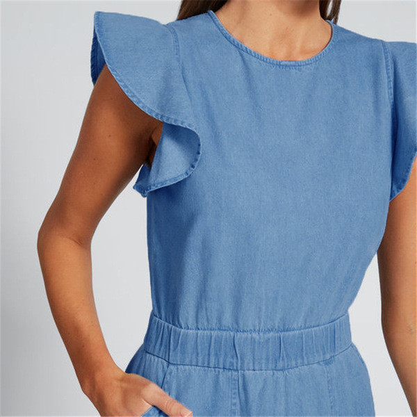 Modern női farmer overall, zsebekkel