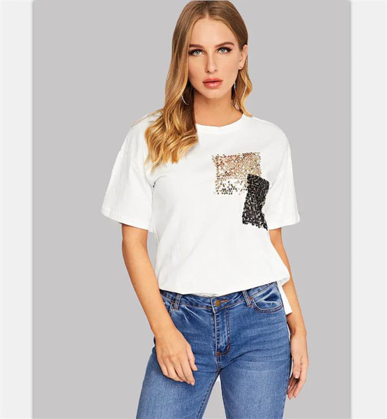 Alkalmi női póló, fehér flitteres elemmel