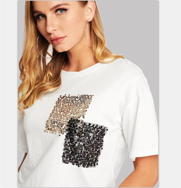 Alkalmi női póló, fehér flitteres elemmel