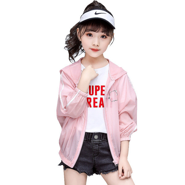 Παιδικό μοντέρνο σακάκι για κορίτσια σε ροζ και λευκό χρώμα