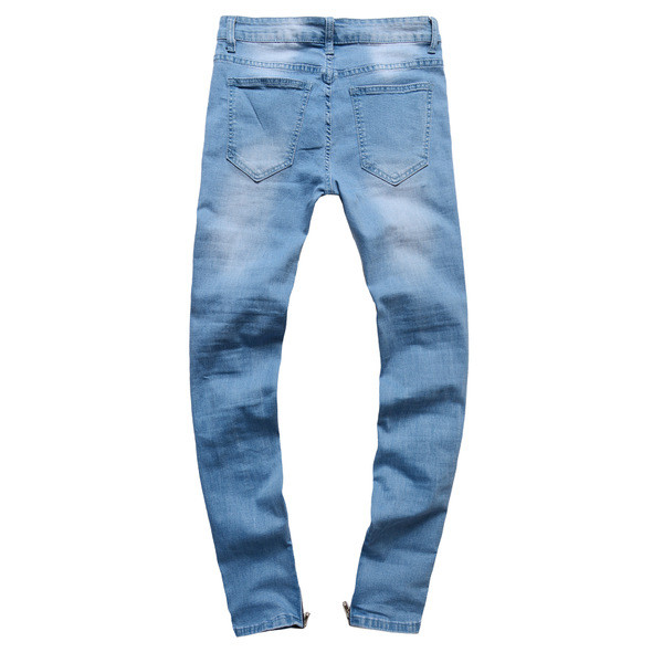 Lezser férfi farmernadrág szakadt motívumokkal, kék színű cipzárral