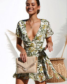 Stílusos női jumpsuit V-nyakú és foral motívumokkal, két színben