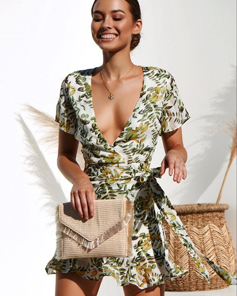 Stílusos női jumpsuit V-nyakú és foral motívumokkal, két színben