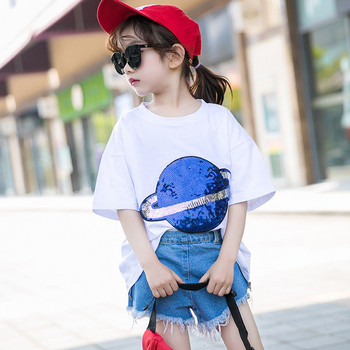 Μοντέρνο παιδικό μπλουζάκι για κορίτσια σε δύο χρώματα με πούλιες