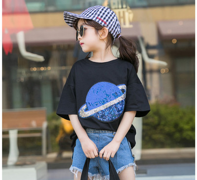 Gyermek modern póló lányoknak, két színben flitterekkel