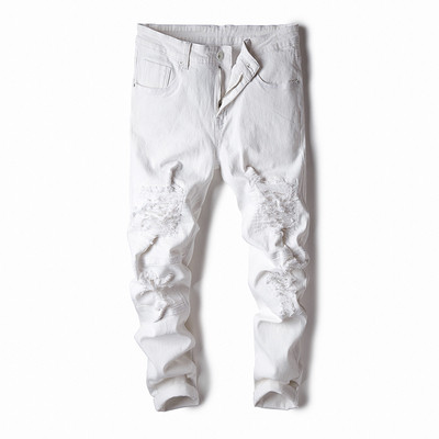 Μοντέρνα αντρικά παντελόνια  με σκισμένα μοτίβα σε λευκό και μαύρο χρώμα