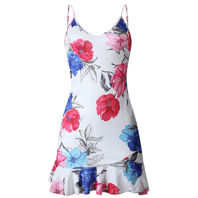 Stílusos női ruha vékony pántokkal és virágmotívumokkal, két színben