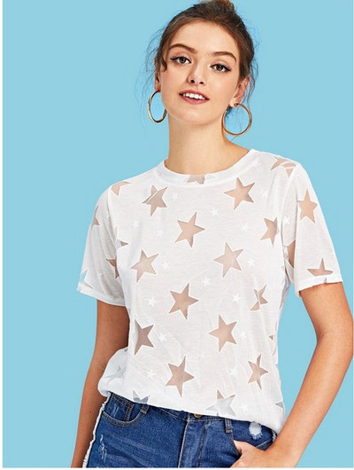 Tricou de dama modern cu efect transparent in alb-negru