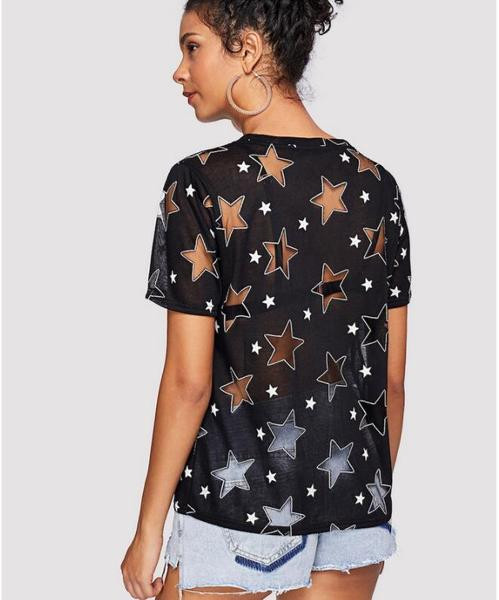 Tricou de dama modern cu efect transparent in alb-negru