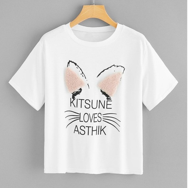 Alkalmi női póló fehér színben, mintával