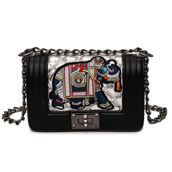 Geanta de dama moderna din piele ecologica cu aplicatie si lant metalic lung