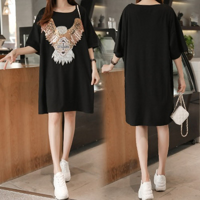 Rochie casual de dama de culoare neagra cu decor din paiete si marimi pana la 5XL