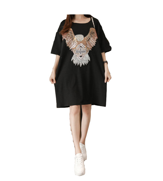 Rochie casual de dama de culoare neagra cu decor din paiete si marimi pana la 5XL