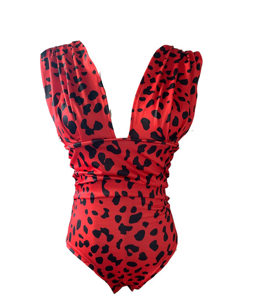Modern teljes fürdőruha mély nyakkivágással és leopárdmintával több színben