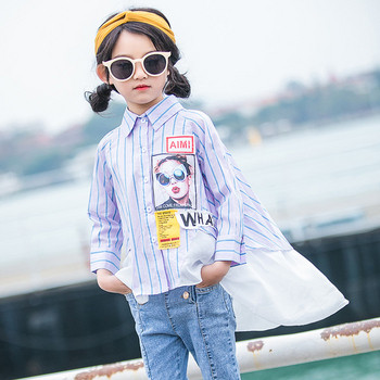 Детска стилна риза с дълъг ръкав и апликация-за момичета 