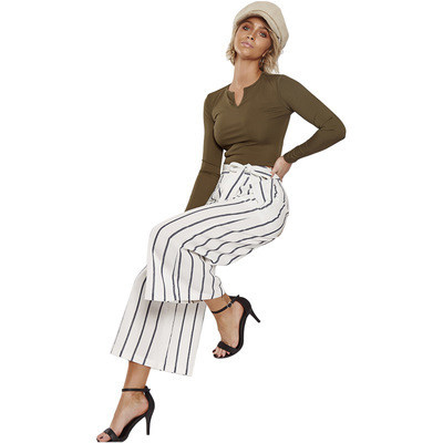 Modern csíkos női nadrág széles modell