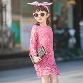 Rochie eleganta pentru copii cu maneci lungi in alb si roz