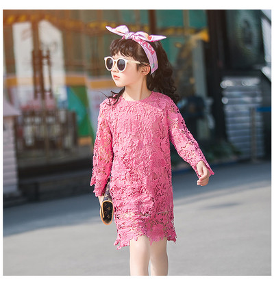 Rochie eleganta pentru copii cu maneci lungi in alb si roz