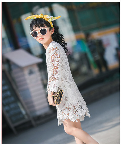 Rochie eleganta pentru copii cu maneci lungi in alb si roz