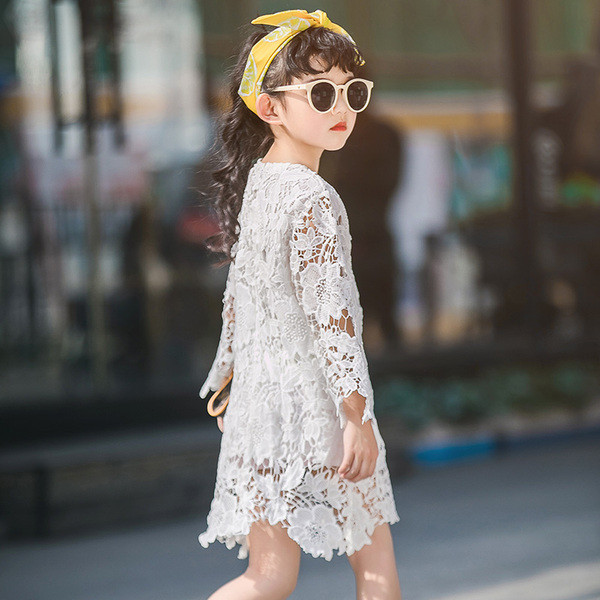 Rochie eleganta pentru copii cu maneci lungi in alb si roz