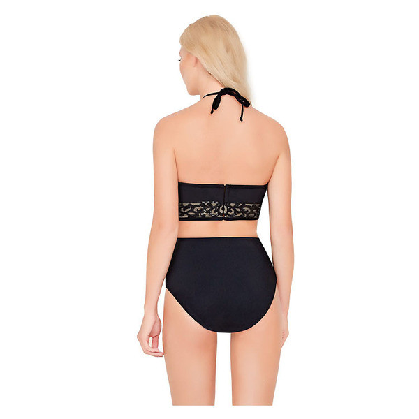 Costum de baie elegant cu elemente transparente și paiete în negru - două modele