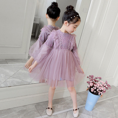 Rochie eleganta pentru copii in doua culori cu maneci lungi si tul