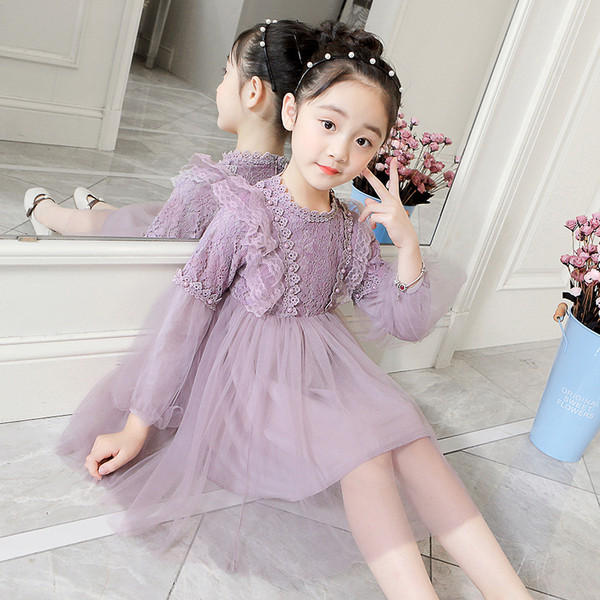 Rochie eleganta pentru copii in doua culori cu maneci lungi si tul