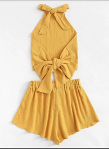 Καλοκαιρινό γυναικείό σετ σε κίτρινο χρώμα