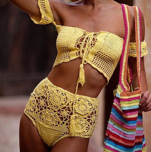 Μοντέρνο γυναικείο μαγιό  με υψηλή μέση σε διάφορα χρώματα