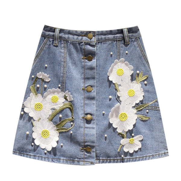 Fusta de damă elegantă din denim cu elemente 3D