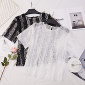 Bluză de damă elegantă în alb și negru cu paiete