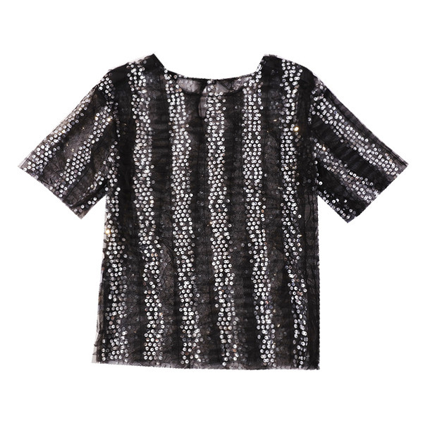 Bluză de damă elegantă în alb și negru cu paiete