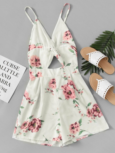 Stílusos női overall vékony pánttal, virágmintával