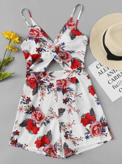 Stílusos női overall vékony pánttal, virágmintával