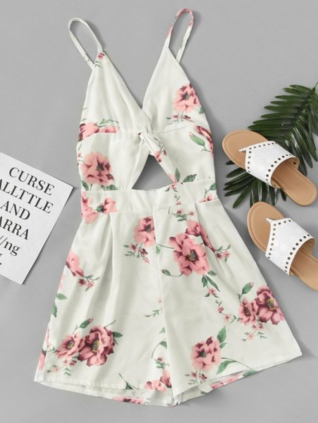 Stílusos női overall vékony pánttal, virágmintával