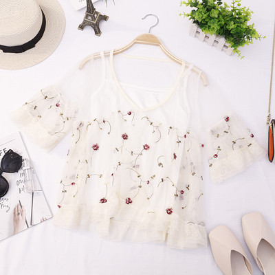 Modern női blúz V-nyakkal, négy színben hímzéssel